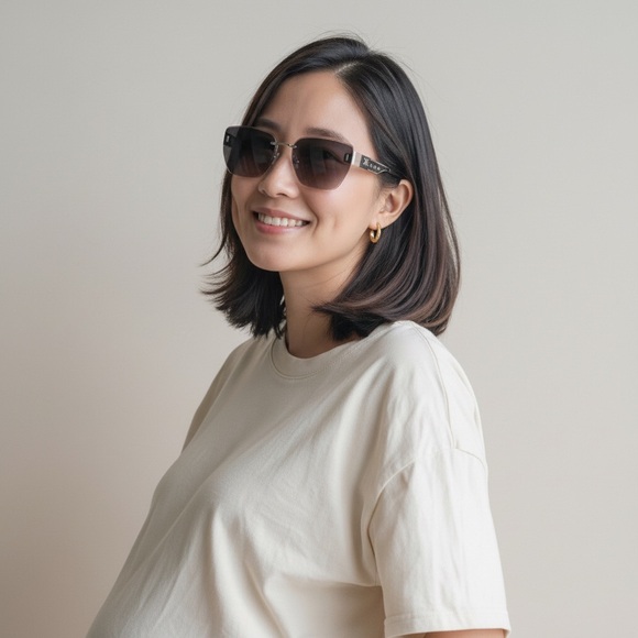 Celine Women Rimless Sunglasses | Tan/Silver/Black | New | No Box | No Tags - Picture 11 of 16